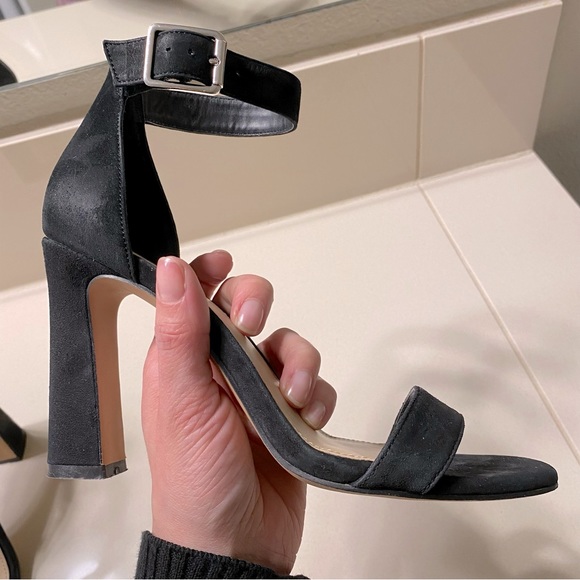 Vince Camuto black suede ankle strap formal heels - Picture 7 of 11
